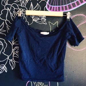 NAVY BLUE OFF THE SHOULDER CROP TOP